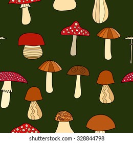 abstract vector doodle mushroom seamless pattern