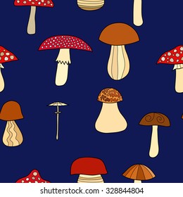 abstract vector doodle mushroom seamless pattern