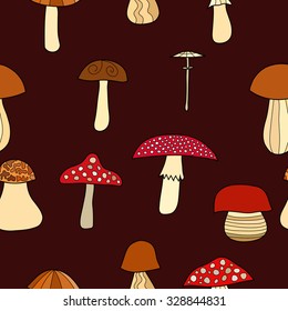 abstract vector doodle mushroom seamless pattern