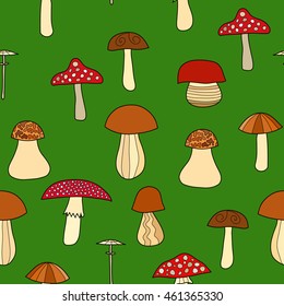 abstract vector doodle mushroom seamless pattern