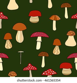 abstract vector doodle mushroom seamless pattern