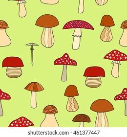 abstract vector doodle mushroom seamless pattern