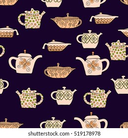 abstract vector doodle tea pot seamless pattern