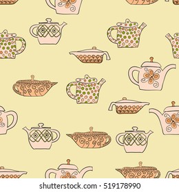 abstract vector doodle tea pot seamless pattern