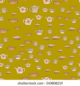 abstract vector doodle tea pot seamless pattern