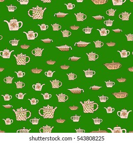 abstract vector doodle tea pot seamless pattern