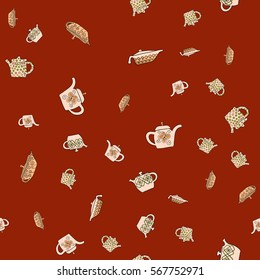 abstract vector doodle tea pot seamless pattern