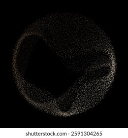 Abstract vector dot particles fluid flowing round shape wavy smooth curve gold gradient light on black background in concept of luxury, technology, science, music, modern.