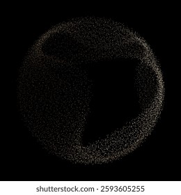 Abstract vector dot particles fluid flowing round shape wavy smooth curve gold gradient light on black background in concept of luxury, technology, science, music, modern.
