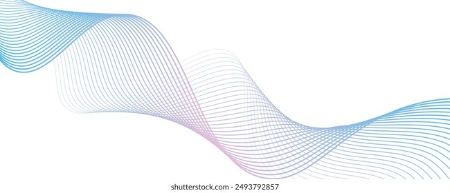 Abstract vector dot particles wave flowing smooth curve blue purple gradient color on white background. Futuristic technology concept.Suit for poster, banner, cover, website, flyer. Vector ilustration