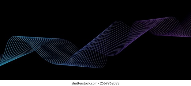Abstract vector dot particles wave flowing smooth curve blue purple gradient color on white background. Futuristic technology concept.Suit for poster, banner, cover, website, flyer. Vector ilustration
