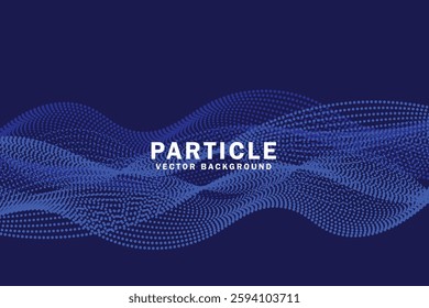 Abstract vector dot particles wave flowing smooth curve blue color on dark blue background