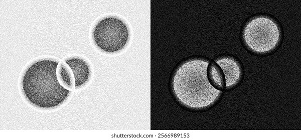 Abstract vector dotted background with circles. Black dots on a white background and the same white dots on the black side.