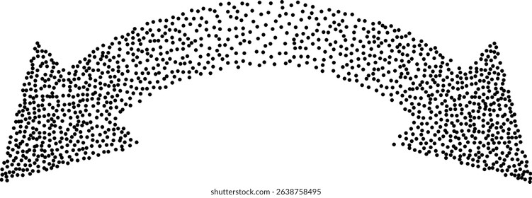 Abstract vector dotted double-sided arrow pointing left and right. Stylized black stipple dot pattern forming arrow shape. Horizontal direction, geometric design, clean and minimal style, clip art.