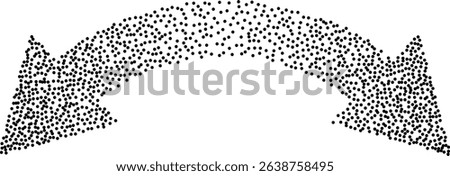 Abstract vector dotted double-sided arrow pointing left and right. Stylized black stipple dot pattern forming arrow shape. Horizontal direction, geometric design, clean and minimal style, clip art.