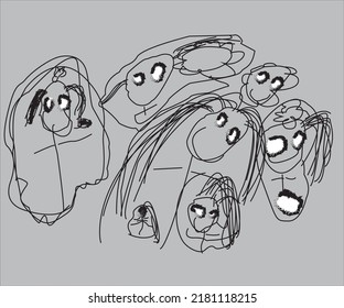 abstract vector drawing of 5 year old child's imagination doodle