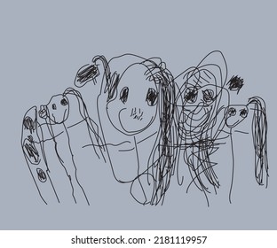 abstract vector drawing of 5 year old child's imagination doodle