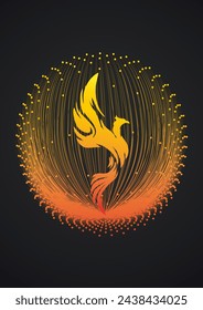 Abstract vector drawing of a bird in a symbolic fire