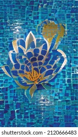 Abstract vector drawing of a blooming lotus. Mosaic on the theme of spring, nature, beauty and love. Bright colors and juicy feelings. Oil painting stylization. Natural floral ornament.