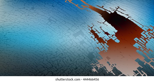 Abstract vector drawing card. attrition cracked blue with a dark background, cut