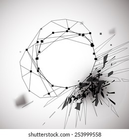 Abstract vector drawing circle, particles and lines. Modern style linear sketch, futuristic design. Neutral grey design elements.