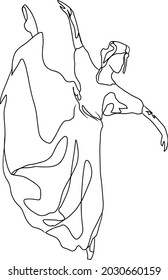 Abstract vector drawing of a dancing ballerina in a dress.  Freehand doodle style