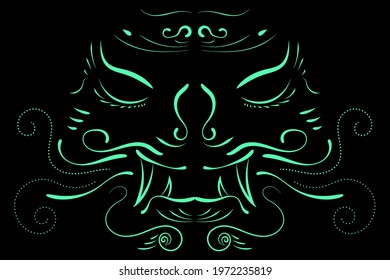 abstract vector drawing of dragon with eyes closed consisting of various different brush strokes.hand doodle of mystic creature with distinct brush strokes.vector art with editable stroke.