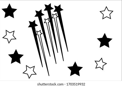 abstract vector drawing of falling stars on a white background