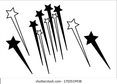 abstract vector drawing of falling stars on a white background