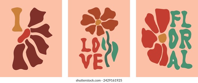 Abstract vector drawing flowers, set of drawings for wall poster banner flyer design. Vector file design elements.