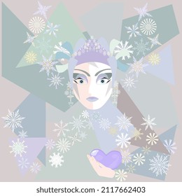 abstract vector drawing of a lovely snow queen in pastel colors