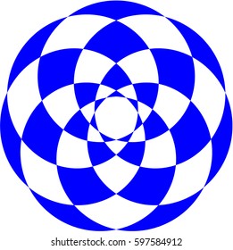 Abstract vector drawing made of geometric patterns formed by a single closed path. Blue fill color applied, no stroke is in place.