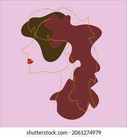 Dibujo abstracto vectorial con una línea y puntos, hermosa señora, la imagen es perfecta para empacar productos para mujeres