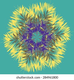 Abstract vector drawing snowflakes on a green background