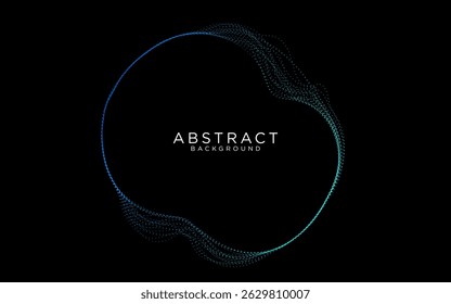 Abstract vector dynamic blue light dot particle wavy circle round frame isolated on black background. Suit for music, digital, technology, science, communication, website, flyer. Vector illustration