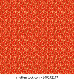 Abstract vector dynamic rippled surface, illusion of movement, curvature on a red background. Golden seamless pattern for prints or digital.