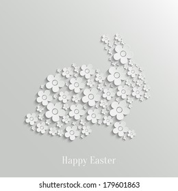 Abstract Vector Easter Rabbit Bunny made of White Flowers on Green Background.