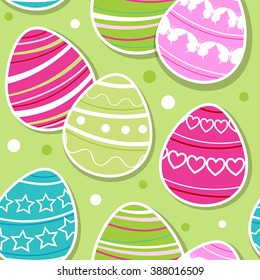 Abstract  vector Easter seamless pattern with eggs on a green background