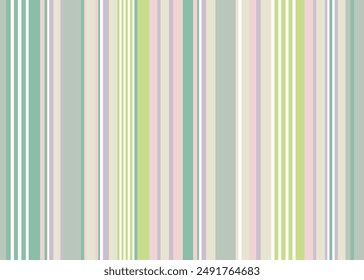 Abstract vector Easter striped pattern with coloured vertical parallel stripes. Vertical stripes seamless pattern in bright summer on green pastel tone and tone stripes on white background.