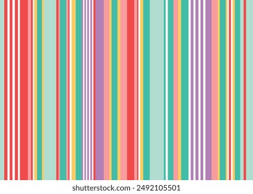 Abstract vector Easter striped pattern with coloured vertical parallel stripes. Vertical stripes seamless pattern in bright summer on pink, yellow, red, turquoise stripes on white background.