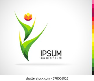 Abstract Vector Eco Green Leaf Logo Design Template. Creative Flower Concept Icon