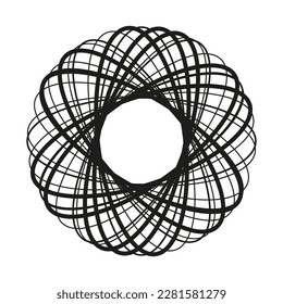 Abstract vector element. Circular shape with intersecting lines. Vortex, twirl shape. Vector illustration.