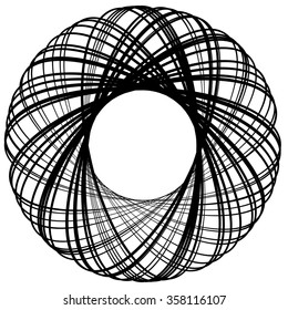 Abstract vector element: Circular shape with intersecting lines. Vortex, twirl shape.