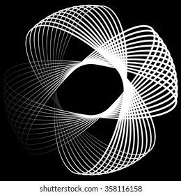 Abstract vector element: Circular shape with intersecting lines. Vortex, twirl shape.