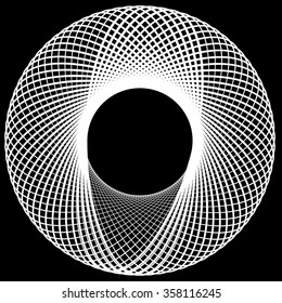 Abstract vector element: Circular shape with intersecting lines. Vortex, twirl shape.