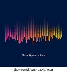 Abstract vector element for music design with equalizer. Dynamic line with dots on a dark background.