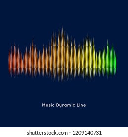 Abstract vector element for music design with equalizer. Dynamic line with dots on a dark background.