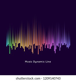 Abstract vector element for music design with equalizer. Dynamic line with dots on a dark background.