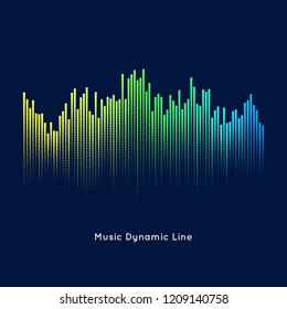 Abstract vector element for music design with equalizer. Dynamic line with dots on a dark background.