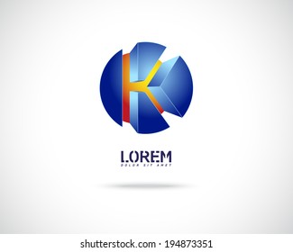 Abstract Vector Emblem Design Template. Creative Blue Concept Icon. Combination of Letter K